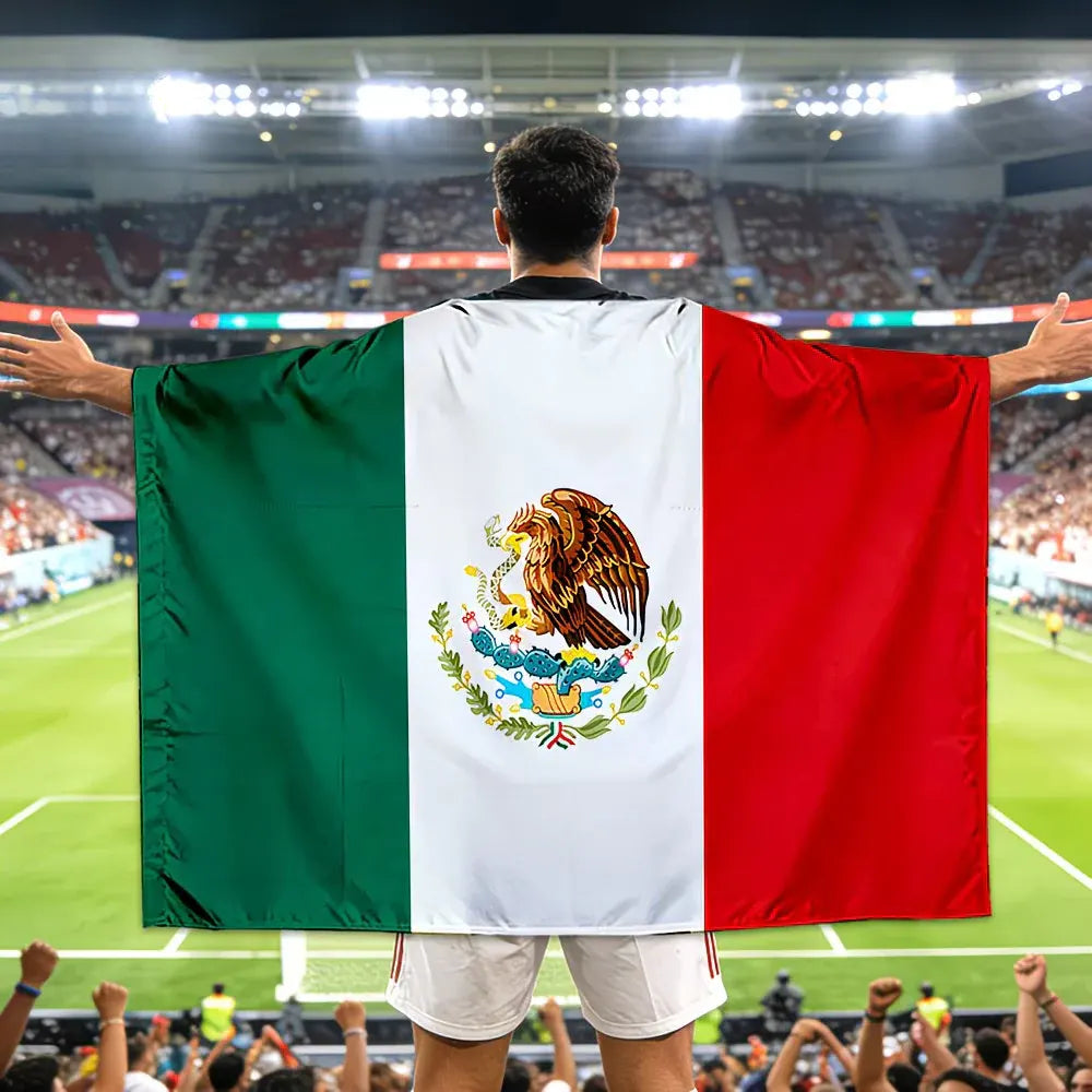 Mexico Fan Wearable Cape Flag Banner for Soccer Game Day, Large