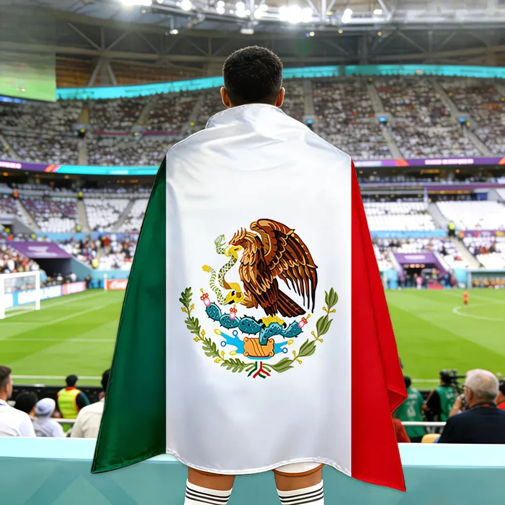 Mexico Fan Wearable Cape Flag Banner for Soccer Game Day, Large