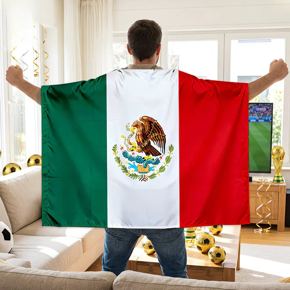 Mexico Fan Wearable Cape Flag Banner for Soccer Game Day, Large