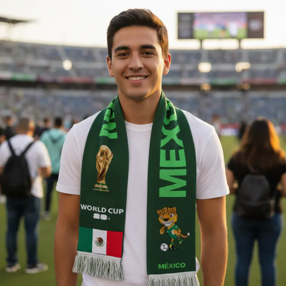 Mexico Flag Fringed Knit Soccer Scarf for Fans