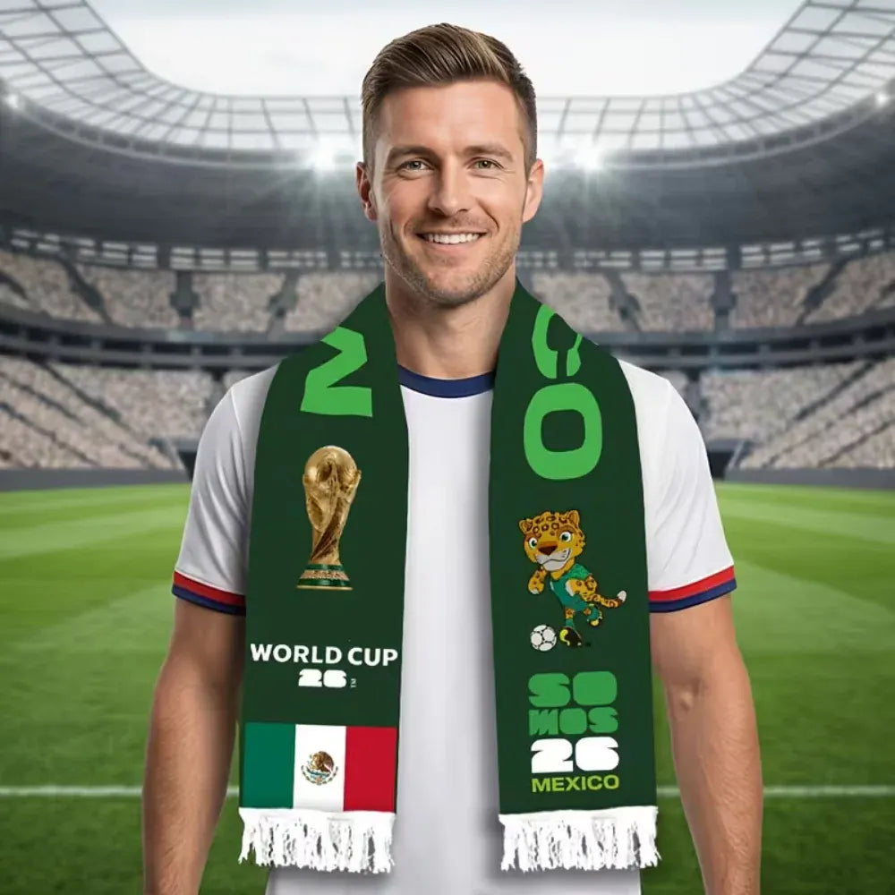 Mexico Flag Fringed Knit Soccer Scarf for Fans