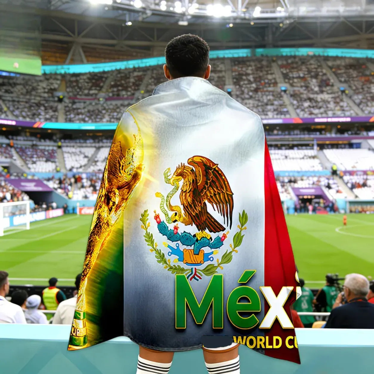 Mexico Soccer Fan Cape Wearable Flag Banner for Game Day