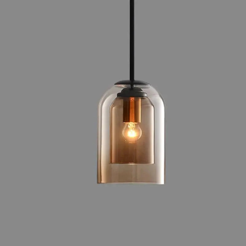 Mid-Century Mica Pendant Light with Double Glass Shade