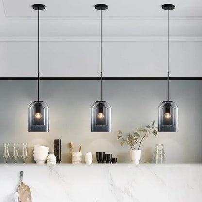 Mid-Century Mica Pendant Light with Double Glass Shade