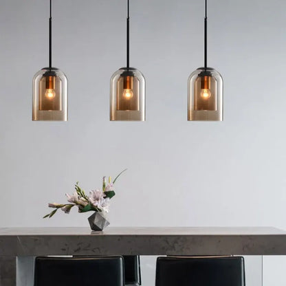 Mid-Century Mica Pendant Light with Double Glass Shade