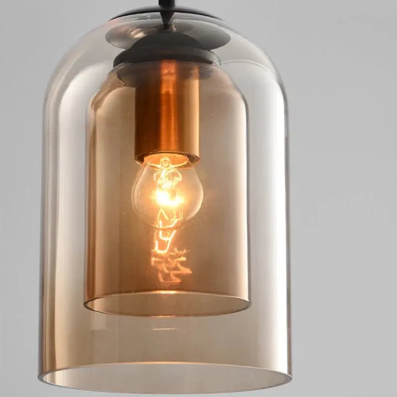 Mid-Century Mica Pendant Light with Double Glass Shade