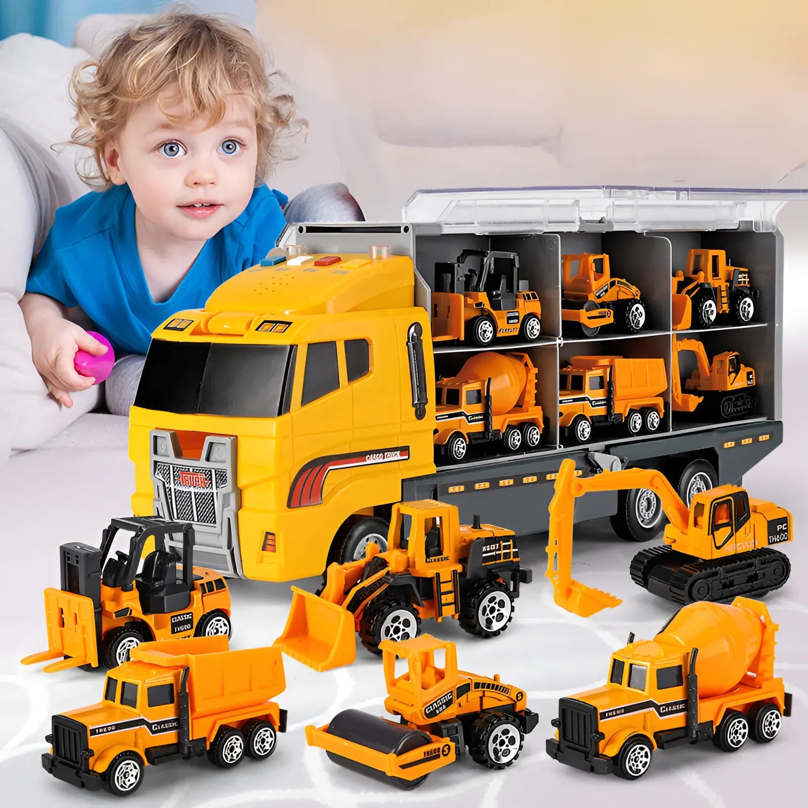 Mini Alloy Truck & Construction Vehicle Playset Carrier Kit