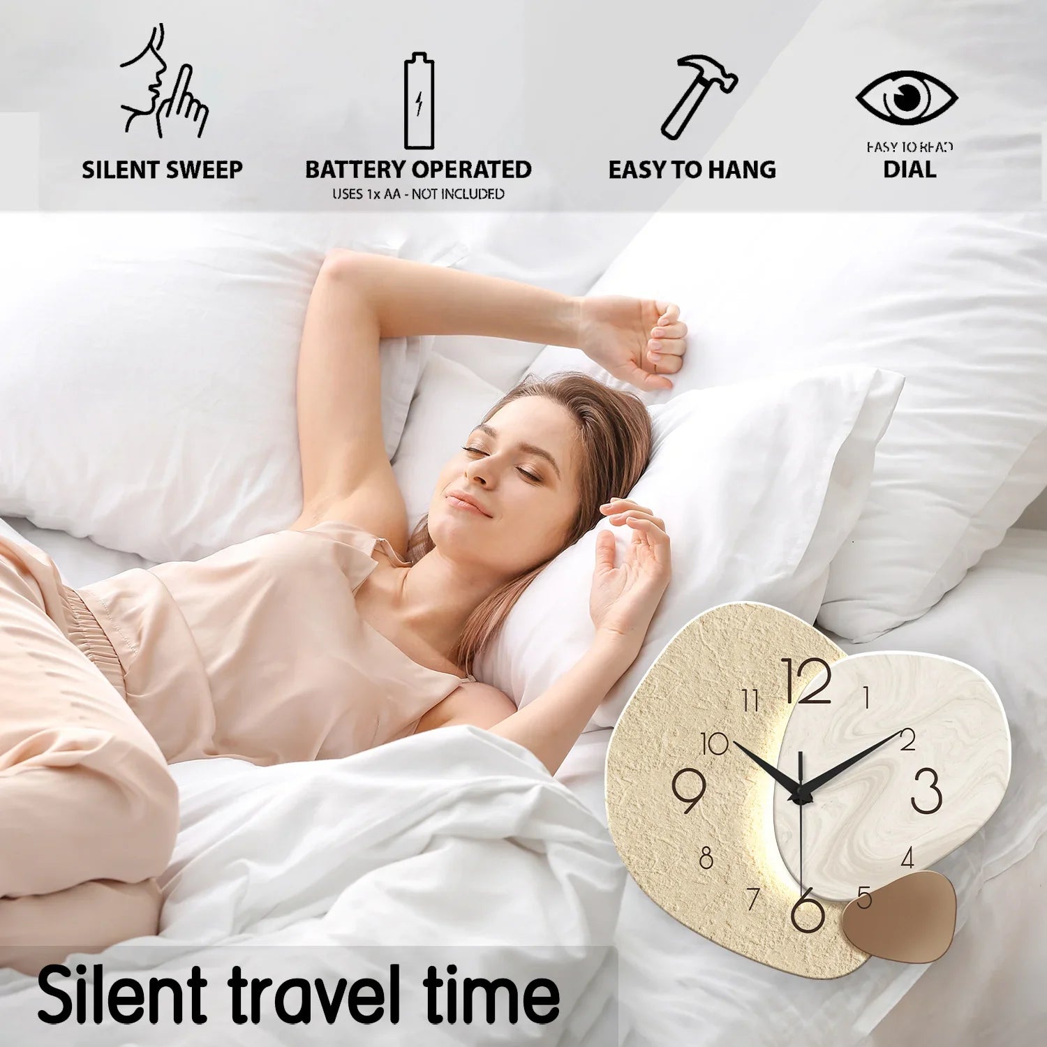 Minimalist Silent Quartz Wall Clock - Modern Stone-Inspired Design