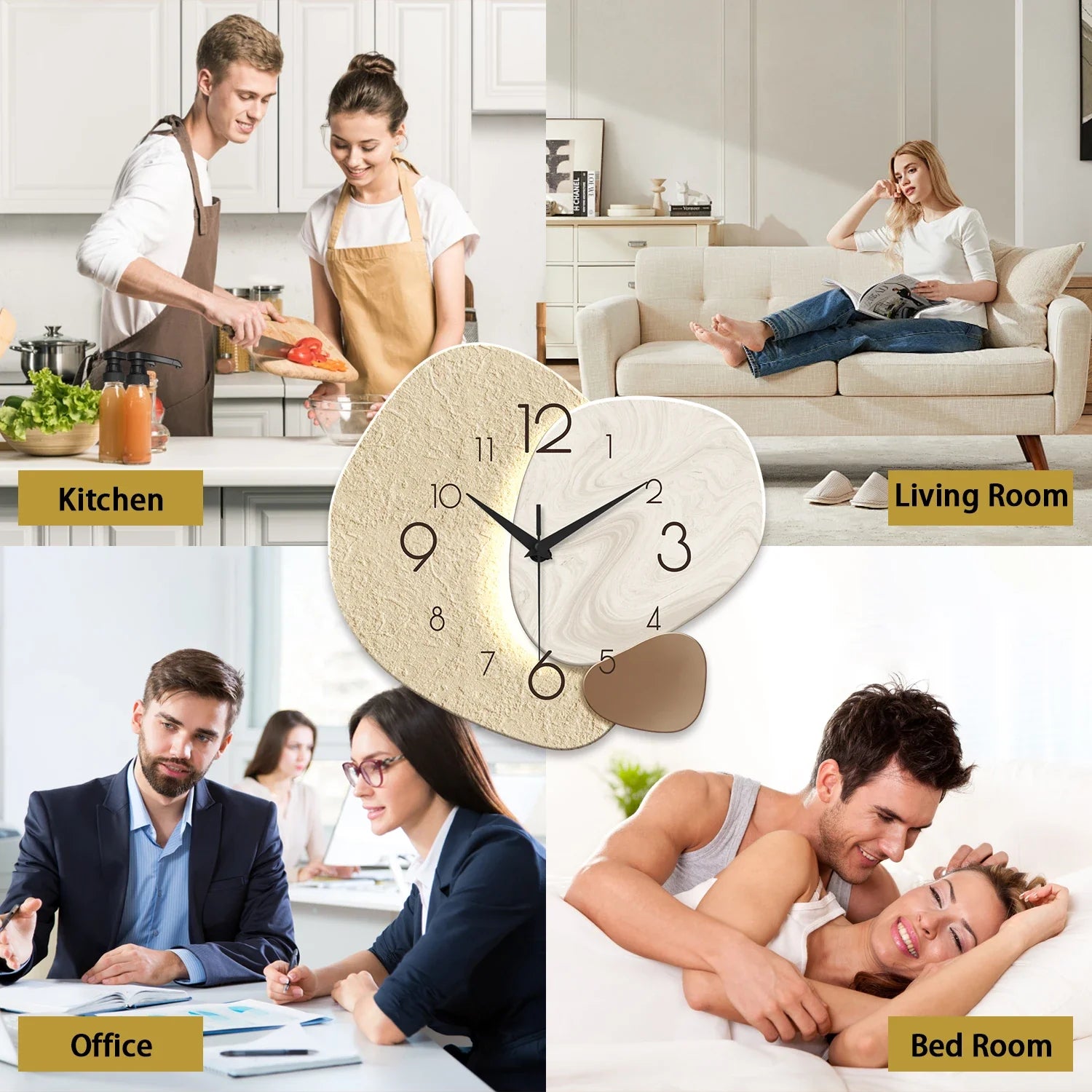 Minimalist Silent Quartz Wall Clock - Modern Stone-Inspired Design