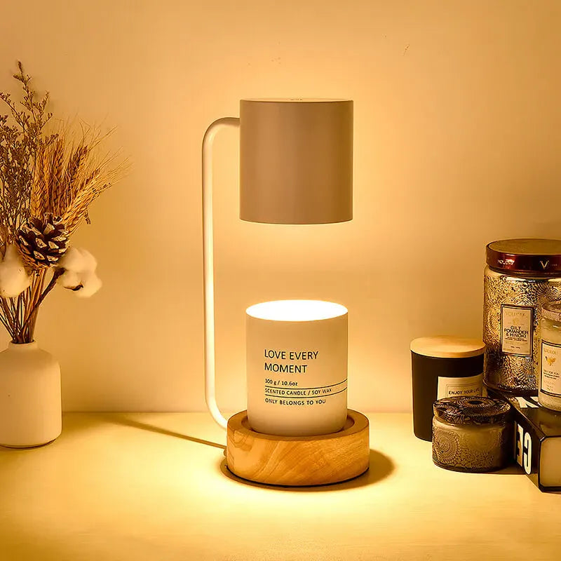 Minimalist Wooden Candle Warmer Lamp with Dimmable Wax Melting Base