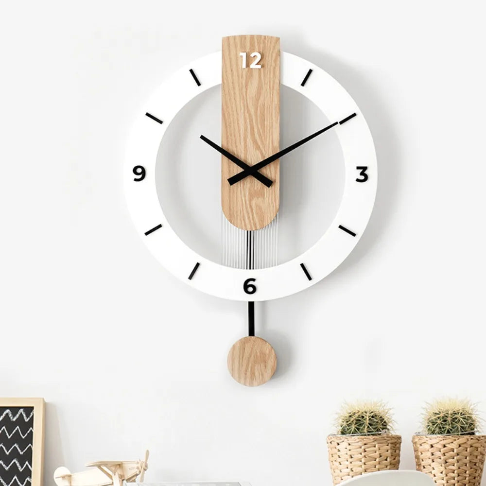 Modern Acrylic & Wood Pendulum Wall Clock with Minimalist Design