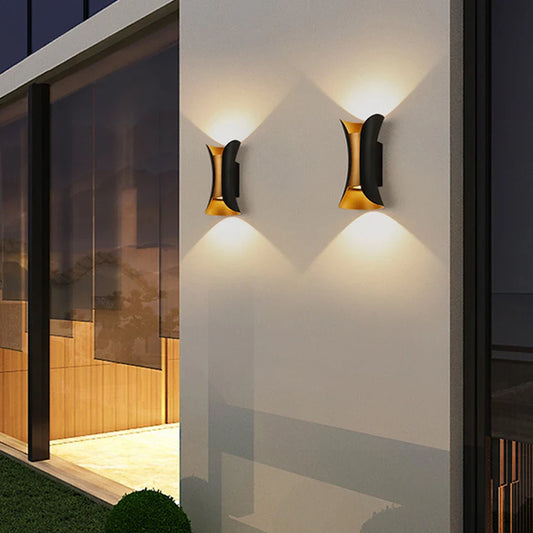 Modern Black & Gold Sconce | Waterproof LED Up-Down Wall Lamp