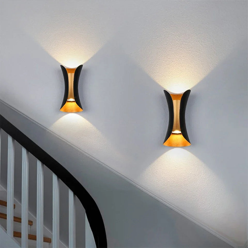 Modern Black & Gold Sconce | Waterproof LED Up-Down Wall Lamp