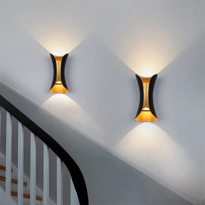 Modern Black & Gold Sconce | Waterproof LED Up-Down Wall Lamp