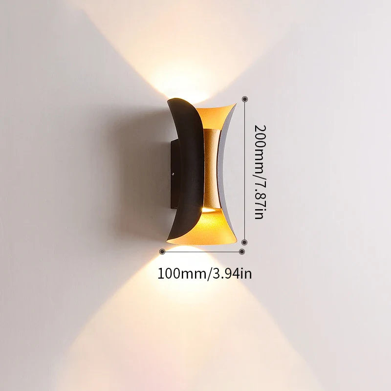 Modern Black & Gold Sconce | Waterproof LED Up-Down Wall Lamp