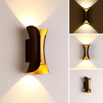 Modern Black & Gold Sconce | Waterproof LED Up-Down Wall Lamp