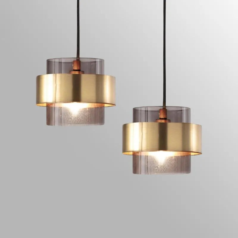 Modern Brass Cylinder Pendant Light with Nordic Glass Design