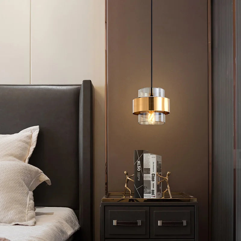 Modern Brass Cylinder Pendant Light with Nordic Glass Design