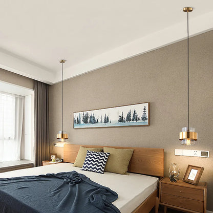 Modern Brass Cylinder Pendant Light with Nordic Glass Design