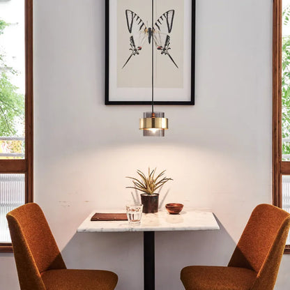 Modern Brass Cylinder Pendant Light with Nordic Glass Design