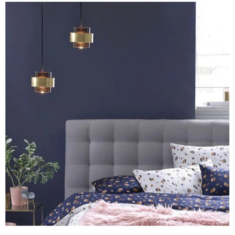 Modern Brass Cylinder Pendant Light with Nordic Glass Design
