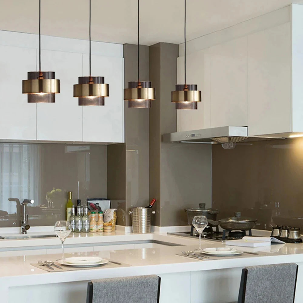 Modern Brass Cylinder Pendant Light with Nordic Glass Design