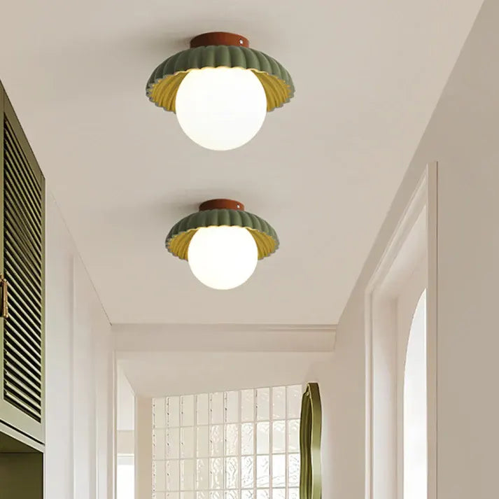 Modern Flush Mount Ceiling Light – Glass & Iron Hallway Fixture
