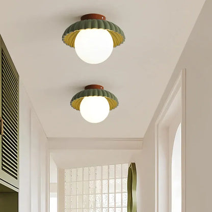 Modern Flush Mount Ceiling Light – Glass & Iron Hallway Fixture