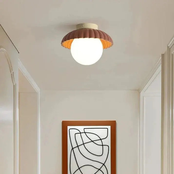 Modern Flush Mount Ceiling Light – Glass & Iron Hallway Fixture