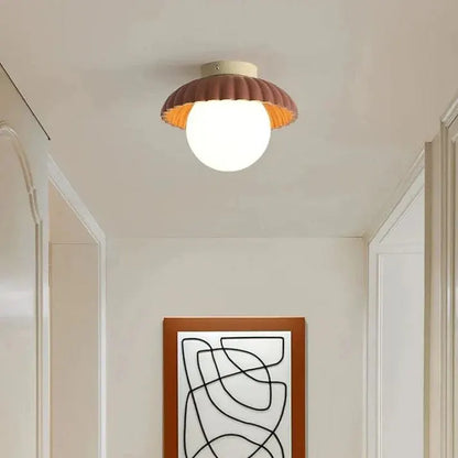 Modern Flush Mount Ceiling Light – Glass & Iron Hallway Fixture