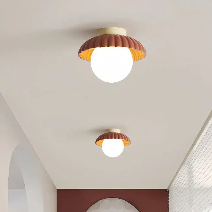 Modern Flush Mount Ceiling Light – Glass & Iron Hallway Fixture