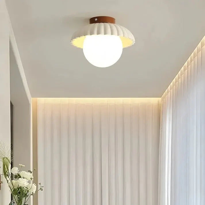 Modern Flush Mount Ceiling Light – Glass & Iron Hallway Fixture