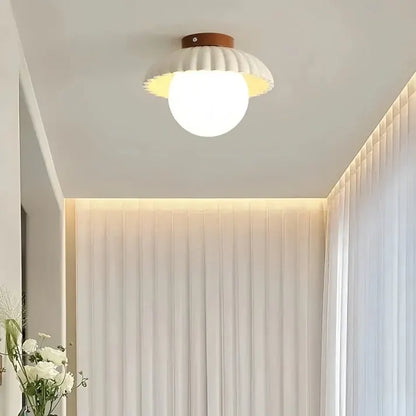 Modern Flush Mount Ceiling Light – Glass & Iron Hallway Fixture
