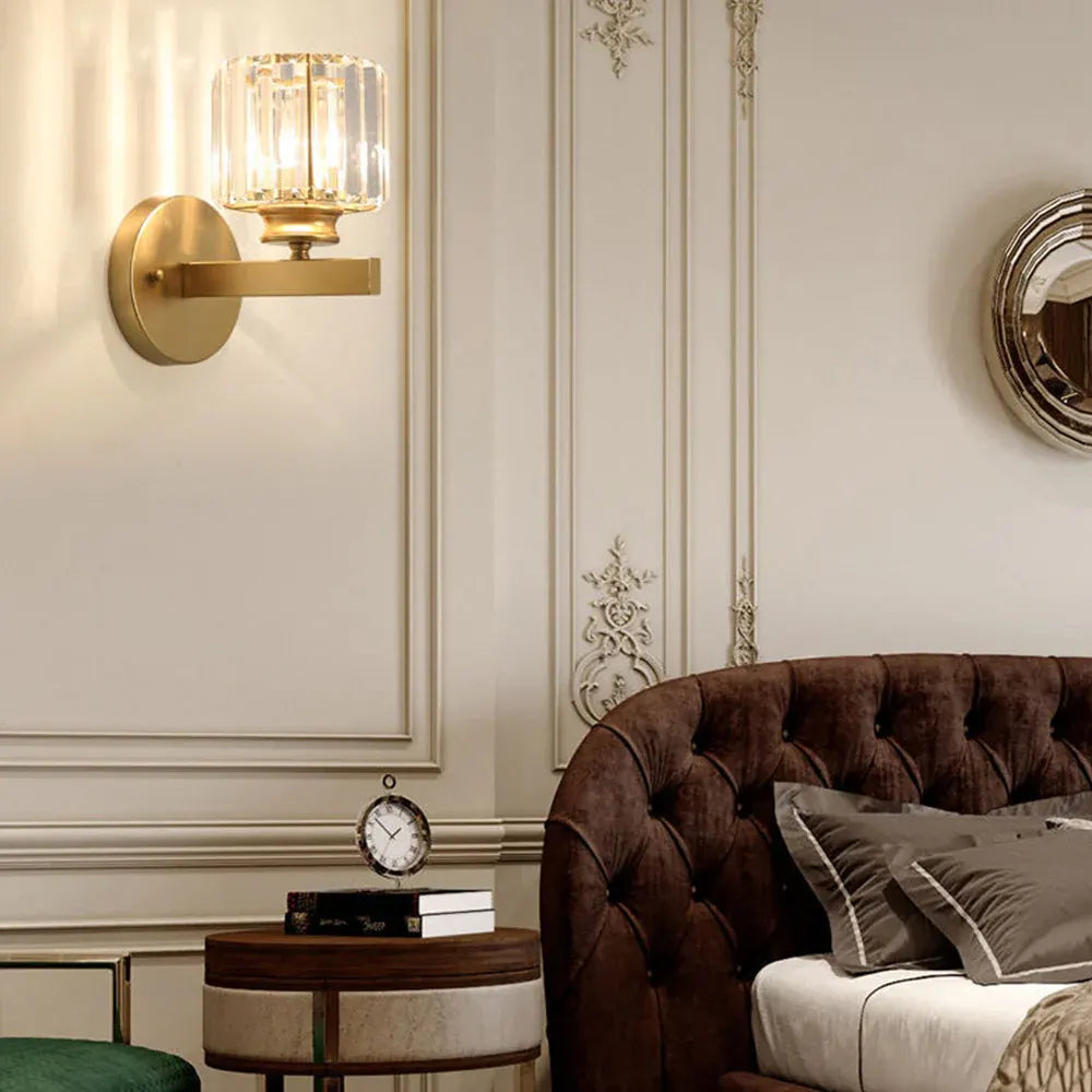 Modern Glass & Iron Crystal Sconce Wall Light Fixture