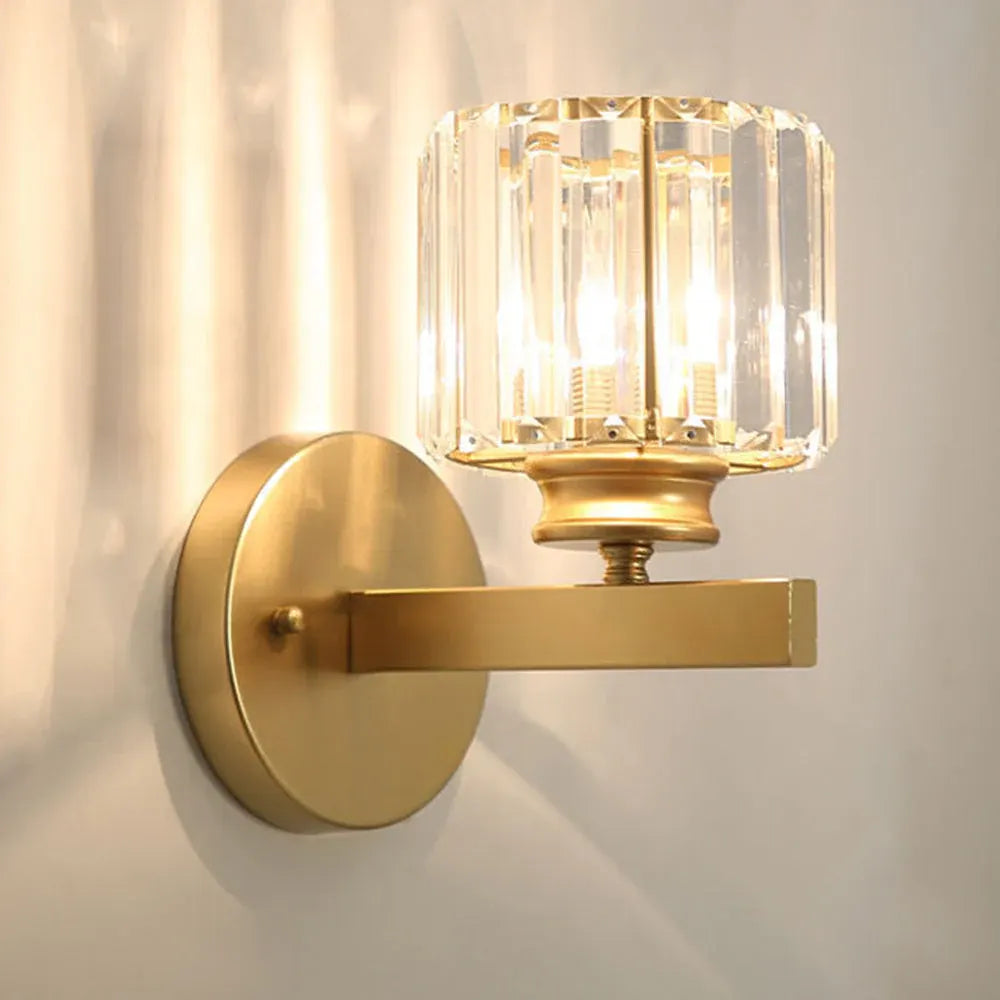 Modern Glass & Iron Crystal Sconce Wall Light Fixture