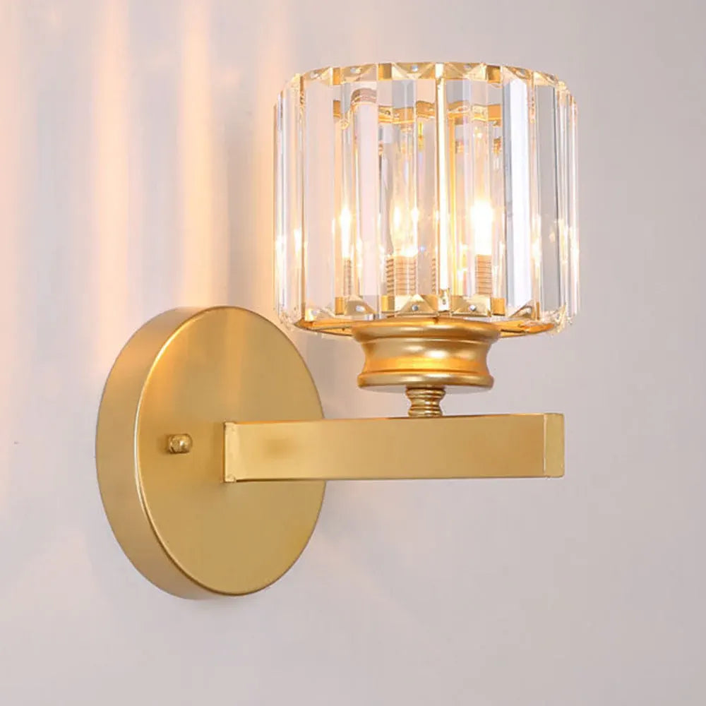 Modern Glass & Iron Crystal Sconce Wall Light Fixture