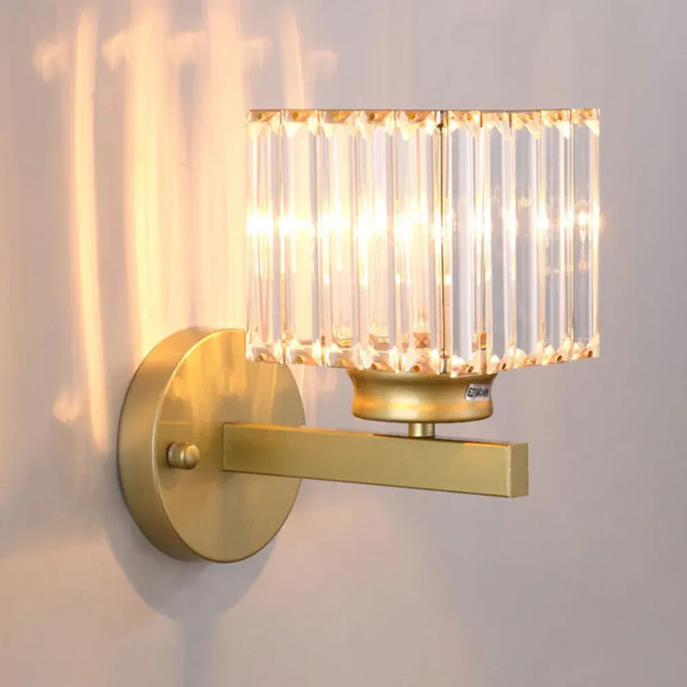 Modern Glass & Iron Crystal Sconce Wall Light Fixture