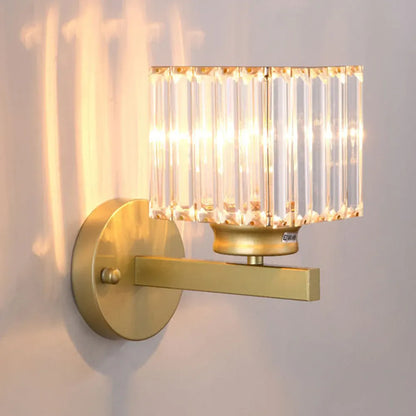 Modern Glass & Iron Crystal Sconce Wall Light Fixture