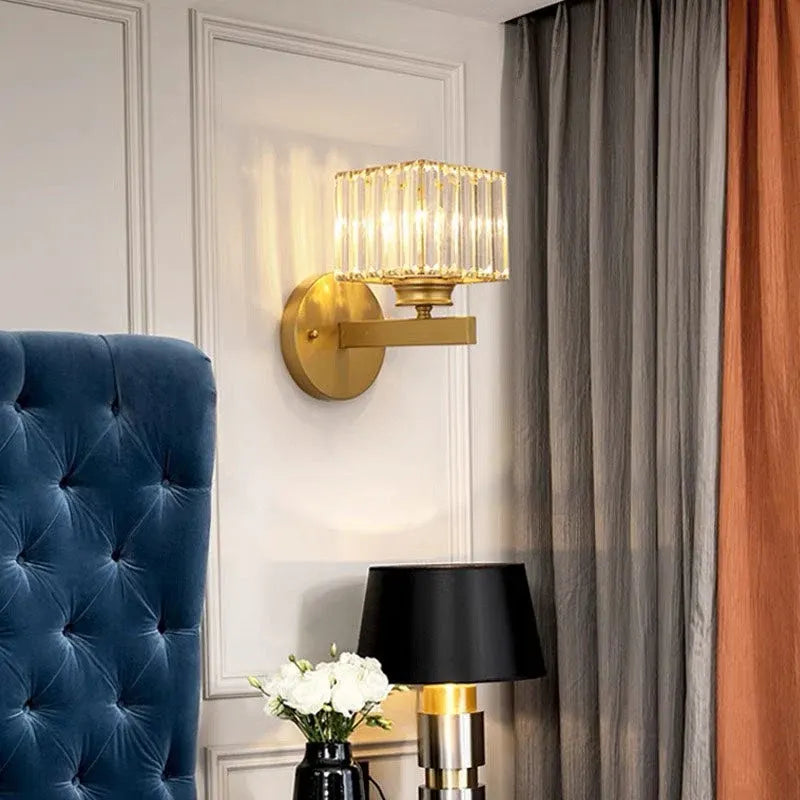 Modern Glass & Iron Crystal Sconce Wall Light Fixture