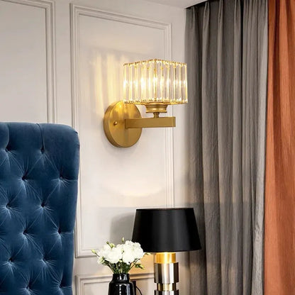Modern Glass & Iron Crystal Sconce Wall Light Fixture