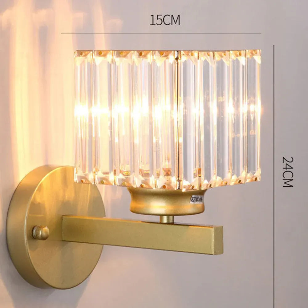 Modern Glass & Iron Crystal Sconce Wall Light Fixture