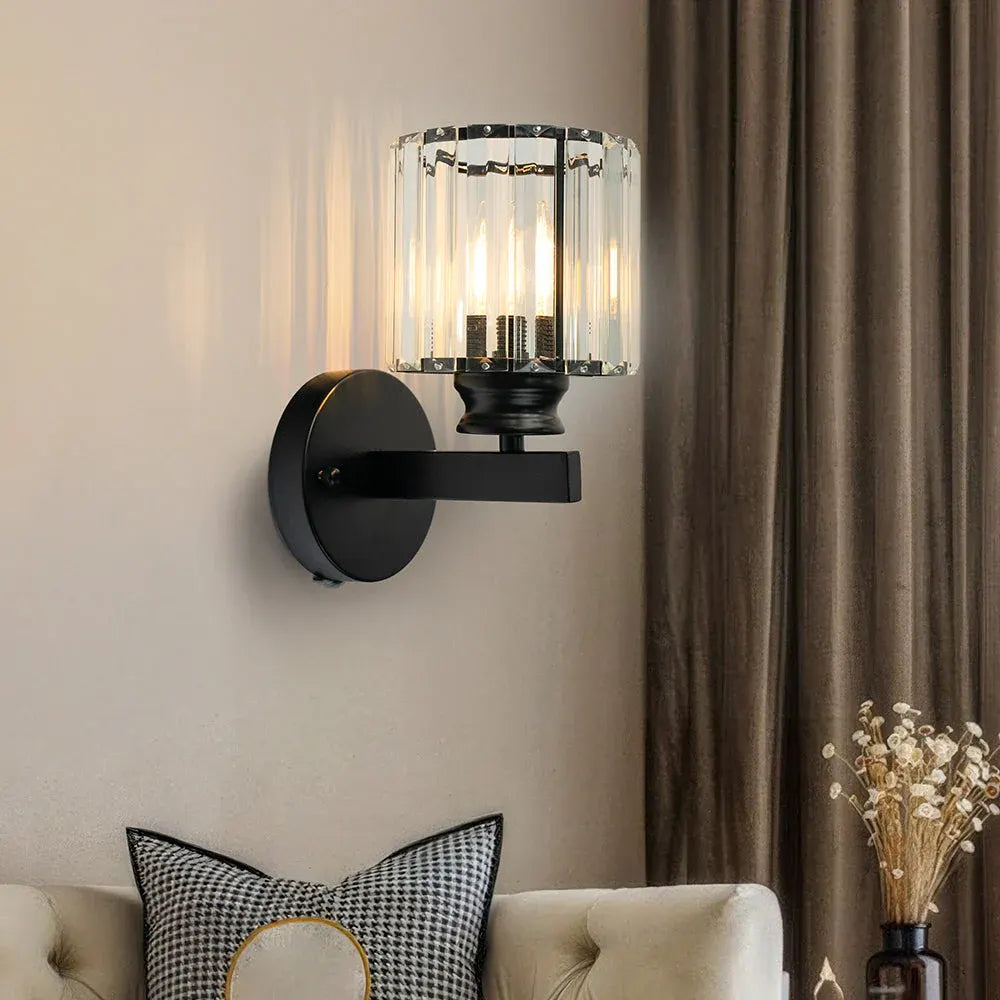 Modern Glass & Iron Crystal Sconce Wall Light Fixture