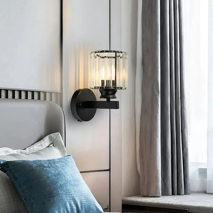 Modern Glass & Iron Crystal Sconce Wall Light Fixture