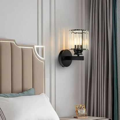 Modern Glass & Iron Crystal Sconce Wall Light Fixture