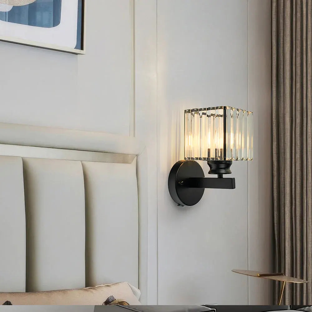 Modern Glass & Iron Crystal Sconce Wall Light Fixture