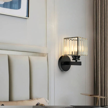 Modern Glass & Iron Crystal Sconce Wall Light Fixture