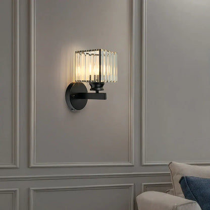 Modern Glass & Iron Crystal Sconce Wall Light Fixture