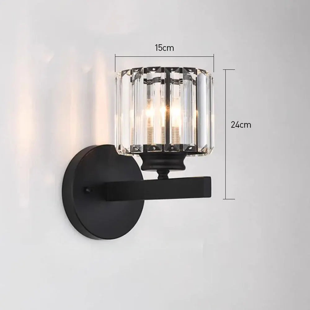Modern Glass & Iron Crystal Sconce Wall Light Fixture