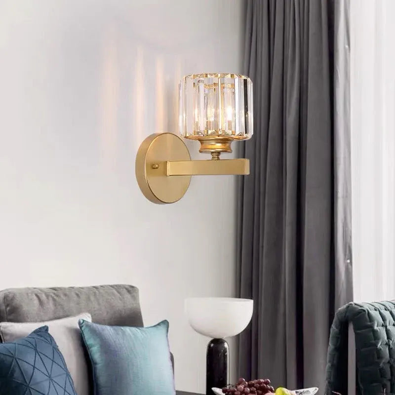 Modern Glass & Iron Crystal Sconce Wall Light Fixture