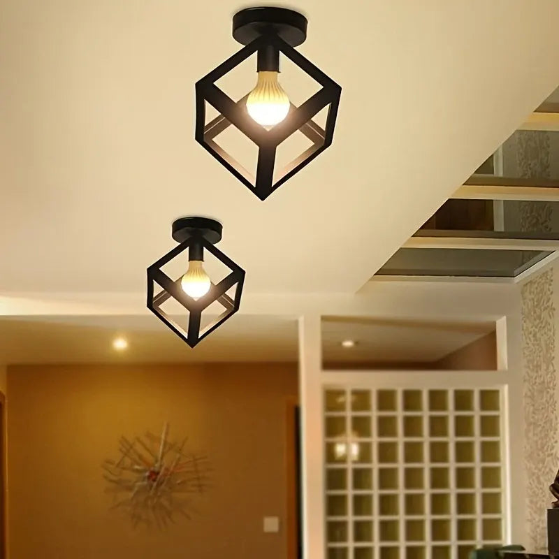 Modern Industrial Cube Ceiling Light | Geometric Semi Flush Mount Fixture